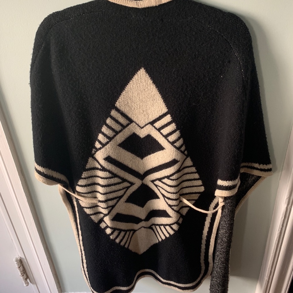 BCBG wrap sweater, poncho style, tribal/western
